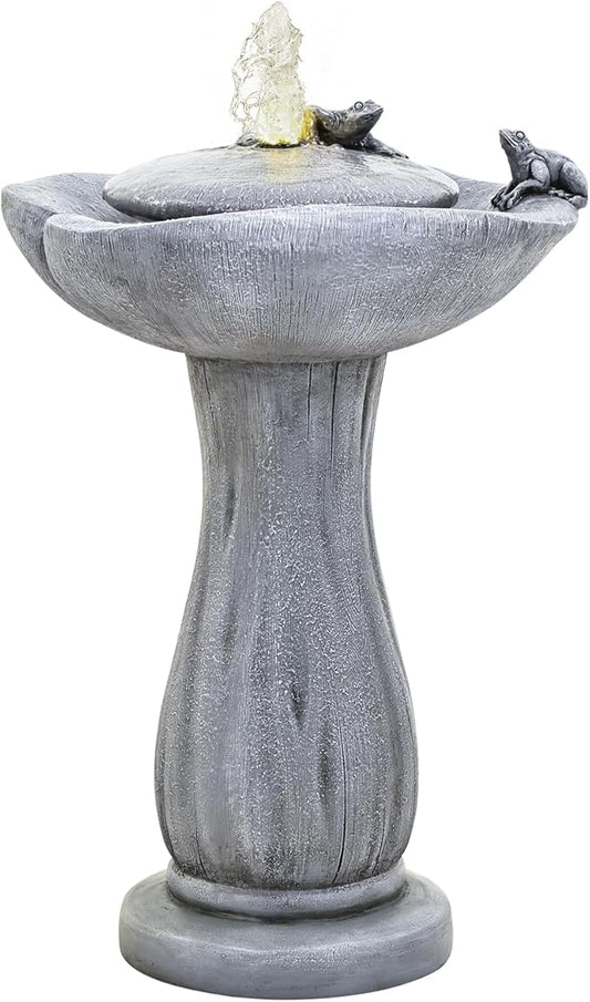 24" Grey Bird Bath Fountain, Hand-Painted Outdoor Bird Bath Bowl with UV & Frost-Resistant Finish (Grey, 16 * 24")