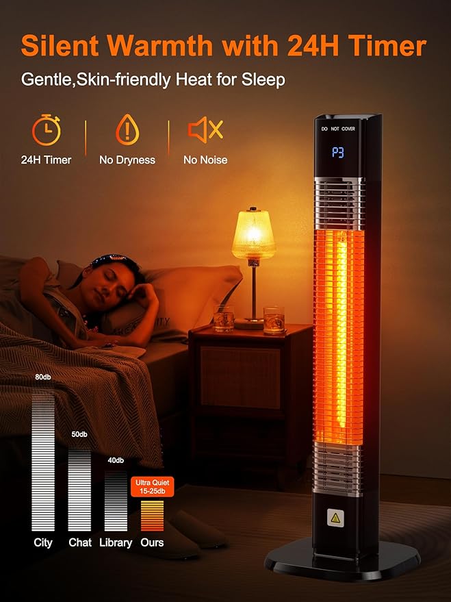 YEW Outdoor Electric Patio Heater, 1500w Infrared Heaters with Remote, 24H Timer, 3 Heat Levels, Waterproof, Quiet, Tip-Over Protection, Portable Space Heaters for Indoor Garage,Balcony,Backyard,Porch