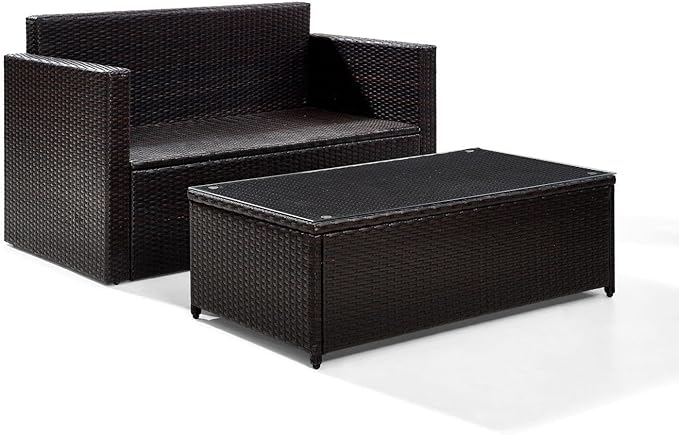 Maykoosh Outdoor Patio Conversation Set - Wicker Loveseat & Table - Brown