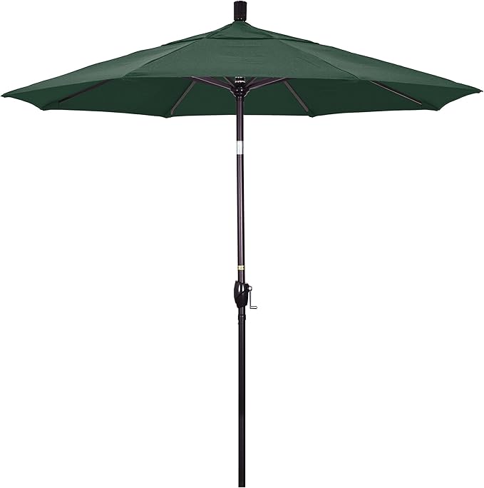 California Umbrella 7.5' Round Aluminum Market Umbrella, Crank Lift, Push Button Tilt, Bronze Pole, Canvas Forest Green