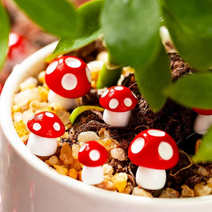 180pcs Miniature Mushrooms, 3 Size, Red | Tiny, Cute, Fairy Garden, Mini Resin Figurines, Cake Topper Statue Decoration for Bonsai Micro Landscape Garden Craft