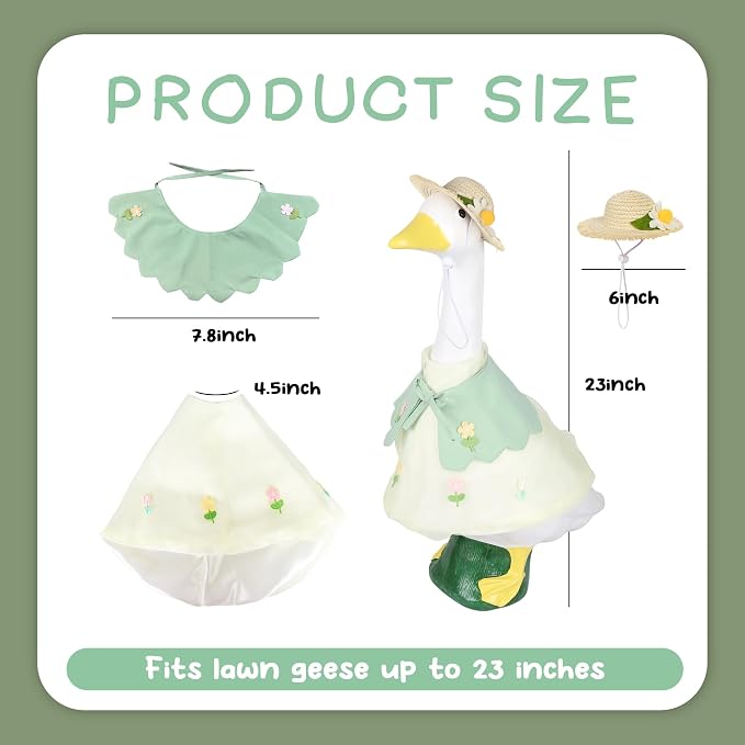 holoith 3 Pcs Summer Porch Goose Outfits for 23 inch Cement Goose Set | Outdoor Garden Statue with Gooses Outfit, Summer Garden Entrance Decoration, Includes Straw Hat, Collar, and Skirt