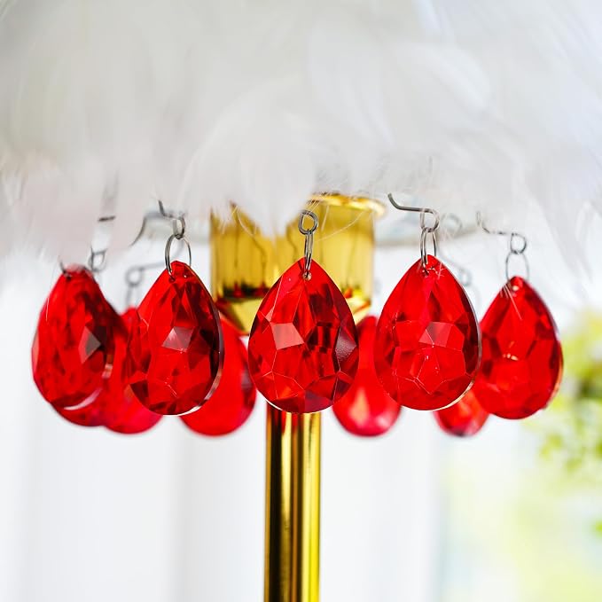 10 Pcs Red Crystal Bauhinia Suncatcher Prisms Chandelier Window Decor | Red Crystal Bauhinia Prisms Suncatcher Pendants 38mm Chandelier Beads Replacement for Window Wedding Party Decor