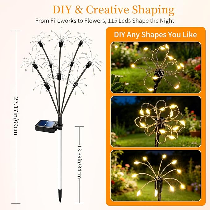 Solar Garden Lights Outdoor, 4 Pack 2-Layer Swaying Fairy Firework Lights | Waterproof Starburst Flower Light, Garden Decor for Yard Patio Pathway Lawn, Gardening Gifts for Women Mom Grandma Christmas