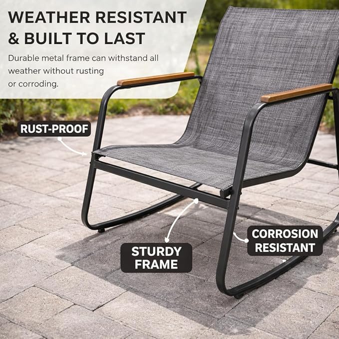 Kozyard 4-Piece Outdoor Patio Furniture Set with Textilene Chairs, Metal Conversation Set, Tempered Glass Coffee Table, Powder-Coated Steel Frame for Garden, Poolside, Backyard Gray