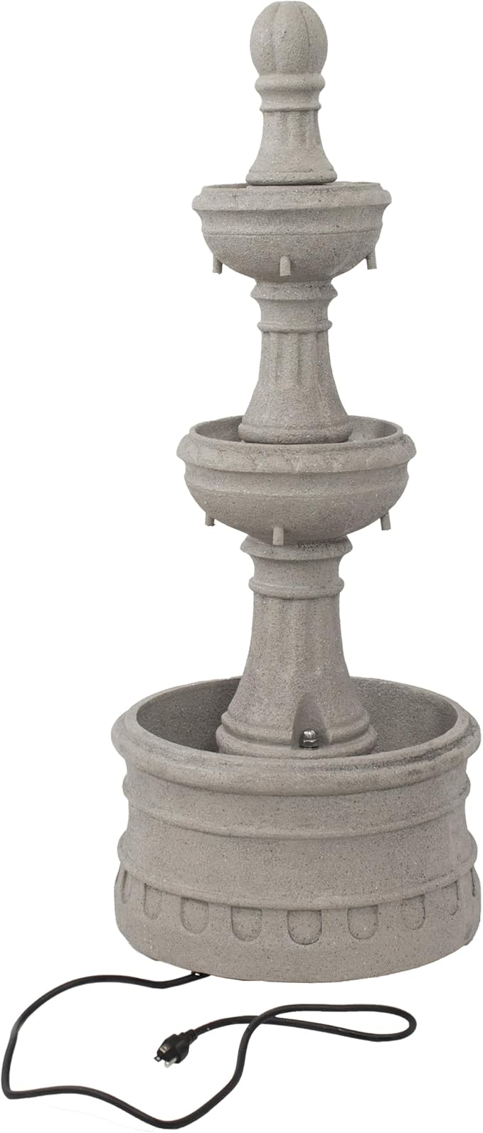 Sunnydaze Cyprus 39" H 3-Tier Outdoor Water Fountain - Polyresin Water Feature for the Patio, Garden, or Yard - Gray