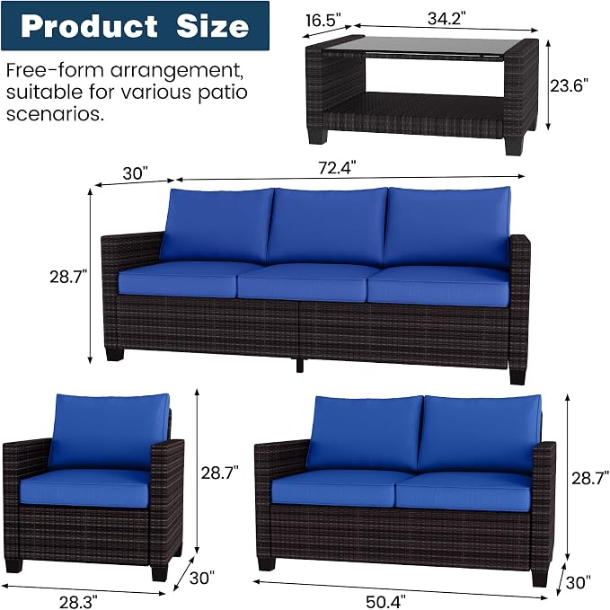 GAOMON 5-Piece Outdoor Patio Furniture Sets, 7 Seat PE Rattan Furniture Sectional Sofa Set with Storage Table, Patio Conversation Sets with Water-Repellent Cushions for Backyard, Deck, Poolside