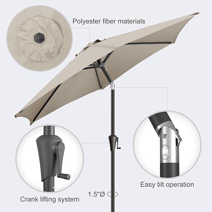 7.5FT Outdoor Patio Umbrella - Table Umbrella Waterproof UV Protection, Sombrillas de Patio with Push Button Tilt, Sun Umbrella for Pool, Porch, Garden, Deck, Backyard (Taupe)