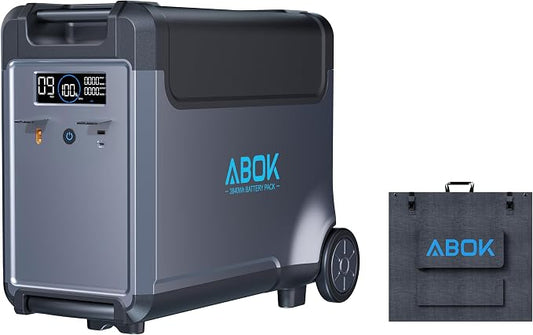 ABOK Ark3600 Portable Power Station Extra Battery with 200W Solar Panel for Ark3600, 3840Wh LiFePO4 Battery, 3600W Solar Generator for Garage, Home, Off-Grid Living, Camping, RV