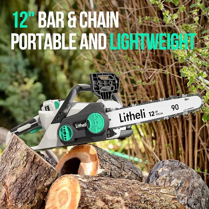 Litheli Cordless Battery Chain Saw 12", 40V 2.0Ah Battery Powered Chainsaw, Electric Chainsaws for Trees, Pruning, Branch Cutting, Yard, Garden Battery and Charger Included