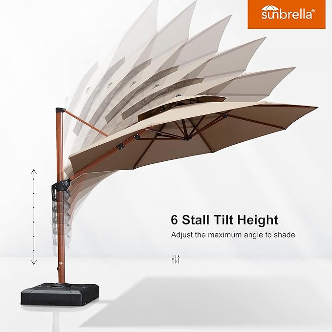 PURPLE LEAF 11 Feet Double Top Deluxe Wood Pattern Round Patio Umbrella Offset Hanging Umbrellas Cantilever Umbrella Outdoor Market Umbrellas Garden Umbrella, Heather Beige