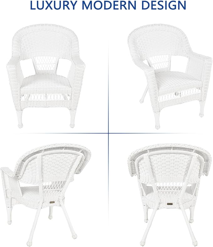 Jeco 3 Piece Wicker End Table Set with with Green Chair Cushion, White