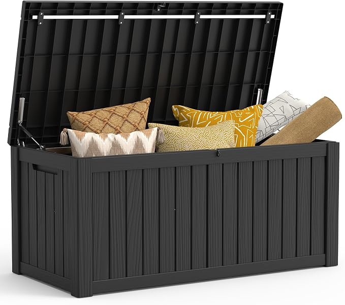LubanNese Outdoor Storage Box, Waterproof Deck Box, Outdoor Patio Storage Bin, Weatherproof (Black, 150 Gallon)