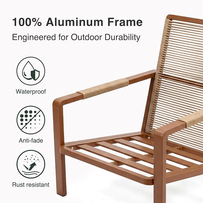 Patio Furniture Set, 2-Piece Aluminum Outdoor Single Chairs with Washable High-Resiliency Sponge Cushions, Beige