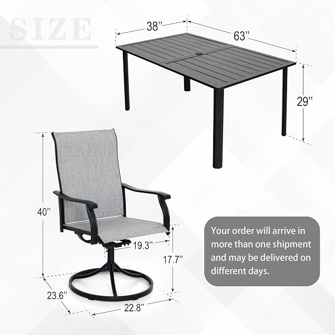 Anmutig 7 Pieces Outdoor Table and Chairs Set,Patio Dining Set with 6 Textilene Swivel Chairs, Outdoor Dining Set for Garden Backyard Poolside Deck,Charcoal Grey