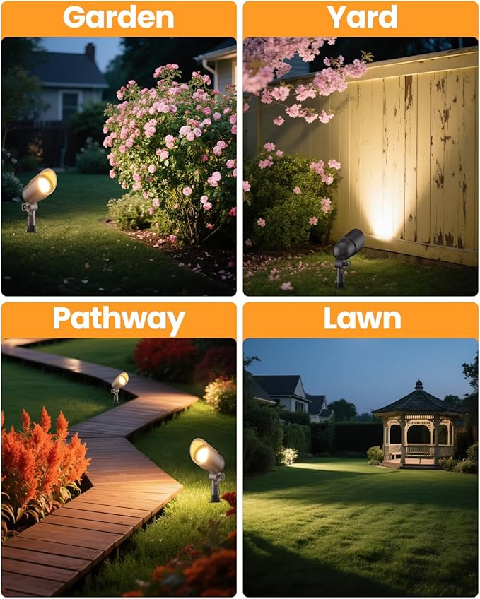 Cheopha 12V Outdoor Low Voltage Landscape Lighting Spotlight, IP67 Waterproof Aluminum Body, Replaceable 4W MR16 LED Bulb (2700K Warm White) for Garden, Lawn, and Yard Lights 2-Pack