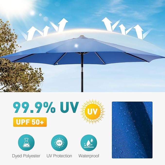 OLIXIS 9FT Patio Umbrella with Tilt and Crank Button & Sturdy Ribs Waterproof, 9Feet Patio Table Umbrella Perfect for Poolside, Terrace, Beach and Outdoor Restaurant