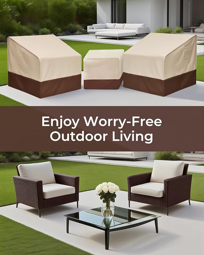 Loriano Patio Furniture Covers Set, 3 Piece Outdoor Furniture Cover Waterproof, 600D Heavy Duty Lawn Furniture Covers Set