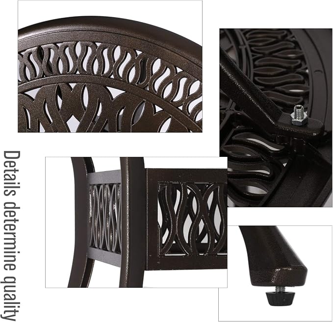 Puluomis 35” Round Cast Aluminum Dining Table, Outdoor Patio Retro Bistro Dining Table with 2” Umbrella Hole