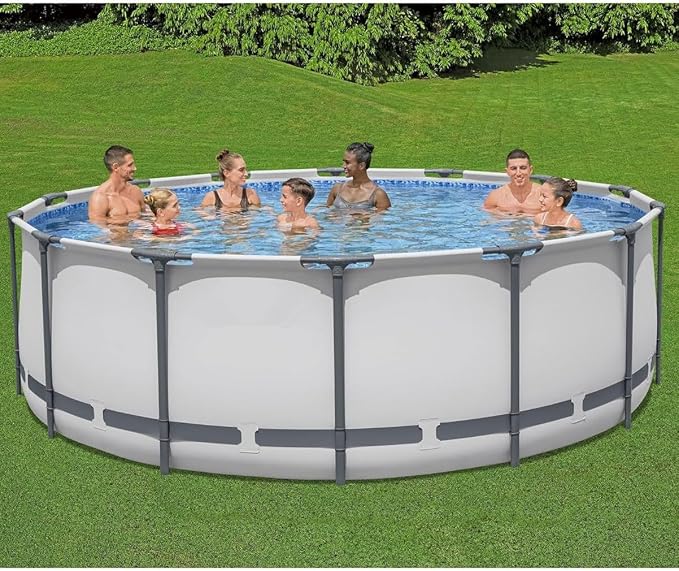 12' x- 48" Round Above Ground Swimming Pool Set with Sand Filter Pump, Ladder & Cover – Durable Steel Frame Outdoor Pool for Backyard Family Fun