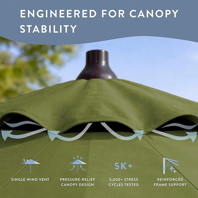 California Umbrella 10-Year Protection 7.5 Ft Outdoor Patio Umbrella, Pacifica Fade-Resistant Fabric, Auto-Tilt, Heavy Duty Aluminum Frame, 8 Reinforced Ribs for Pool or Deck, Bronze Pole, Palm