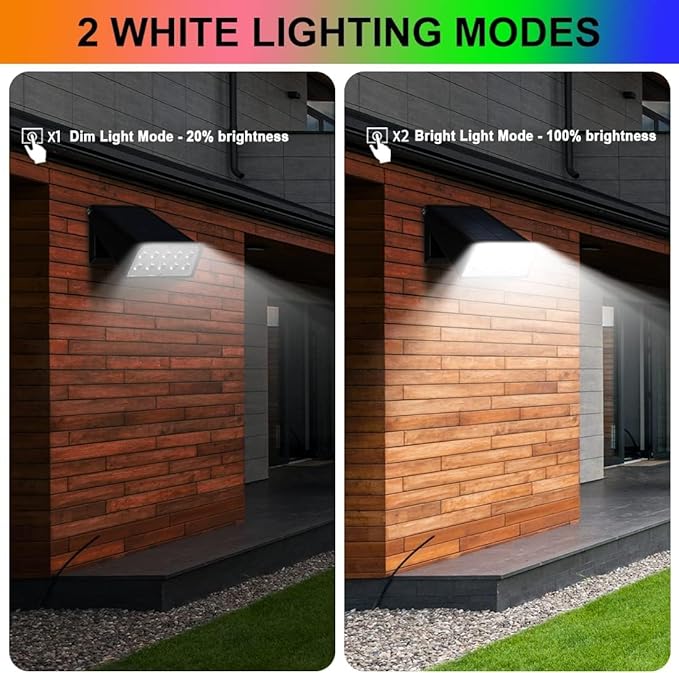 Solar Lights Outdoor Waterproof, 6-Mode RGBW Color Changing, 90° Adjustable, Auto On/Off, Father's Day Mother's Day 4th of July Decor for Fence, Patio, Garden, Yard, Pathway, Porch (4-Pack)