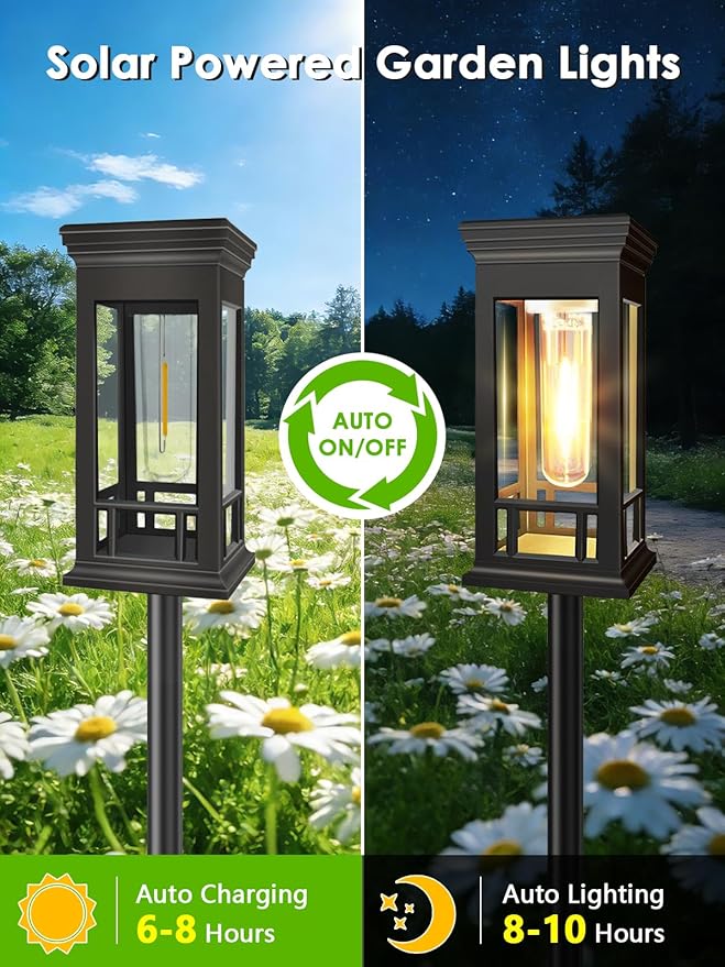 LORRYTE 4 Pack Solar Pathway Lights Outdoor Waterproof, Garden Lights Solar Powered for Outside, Auto On/Off Landscape Lighting for Path Yard Walkway Patio Lawn Driveway Decor, Warm White