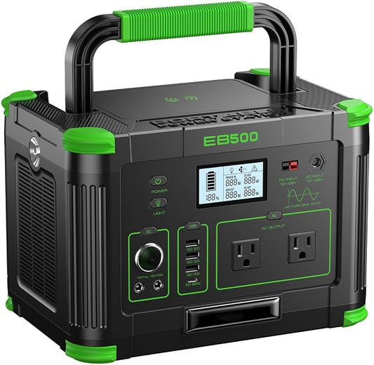 Portable Power Station 500W (Peak 1000W), 519.48Wh Solar Generator with 2x120V AC Outlets & USB-C PD 60W, 10-Port Power Bank with Wireless Charger for Outdoor Camping, RV Trips, Home Emergency Backup