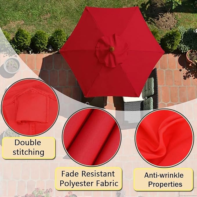 6 Ribs 8 Ribs Patio Umbrella Replacement Canopy 6.5ft 7.5ft 8.2ft 8.8ft 9.8ft 11.5ft, Waterproof UV Protective Parasol Umbrella Fabric, Easy to Install (Canopy Only)