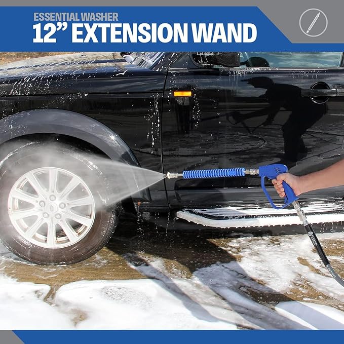 ESSENTIAL WASHER 12" Pressure Washer Extension Wand - Stainless Steel Power Washer Wand with Molded Grip - Short Pressure Washer Wand Replacement - Stainless Steel 1/4” QC Plug & Coupler Preinstalled
