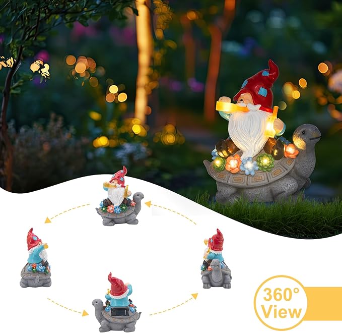 Gnome Garden Decor Statue with Solar Light Lantern, Turtle with Succulent Birthday Gifts for Women Mom Grandma, Funny Waterproof Resin Figurine Outdoor Decorations for Yard Patio Lawn Balcony Porch