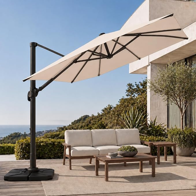 Cantilever Patio Umbrella, Large Square Outdoor Offset Umbrella with Aluminum Pole, 360-degree Rotation for Garden, Deck, Pool