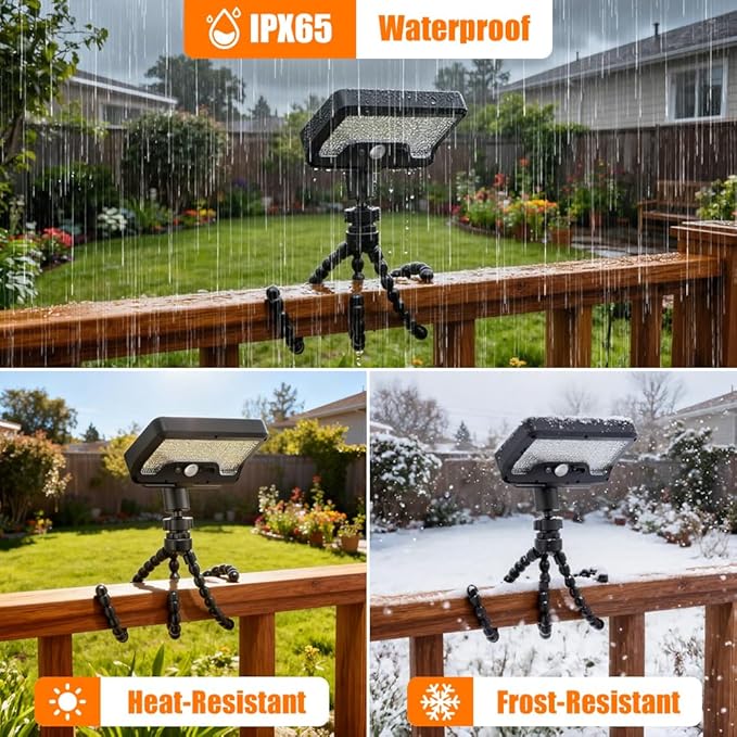 Solar Lights,Outdoor Solar Motion-Activated Light with Flexible Octopus Tripod 360° Can be Wrapped Around Tree Trunks,Dual Charging,Outdoor Sercurity Lights for Deck Fence, Garden (White)