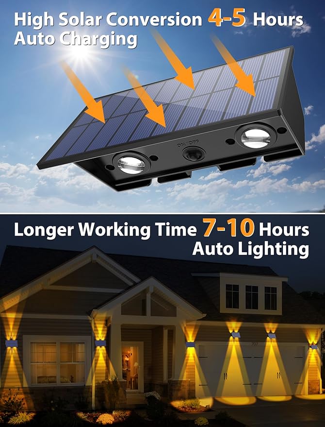 Solar Fence Lights,12Pack Solar Lights Outdoor Warm White Up & Down Wall Lights Waterproof 100 Lumens Dusk to Dawn Solar Powered Fence Light for Outside/Backyard/Pool/Railing/Patio/Porch/Step