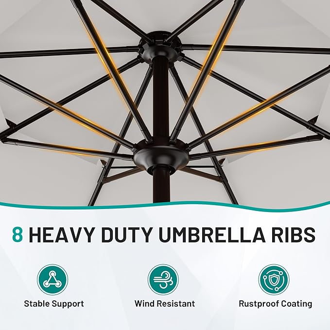 AreShark 9ft 2 Tiers Patio Umbrella - Outdoor Umbrella Waterproof UV Protection, Market Table Umbrella w/Push Button Tilt&Crank for Pool, Porch, Garden(Ivory)
