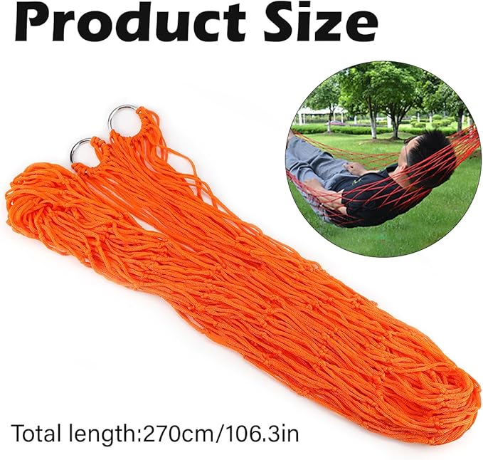 Swing Hanging Rope Hammock, Nylon Hanging Hammock, Sleeping Net Bed for Outdoor Camping (Orange)