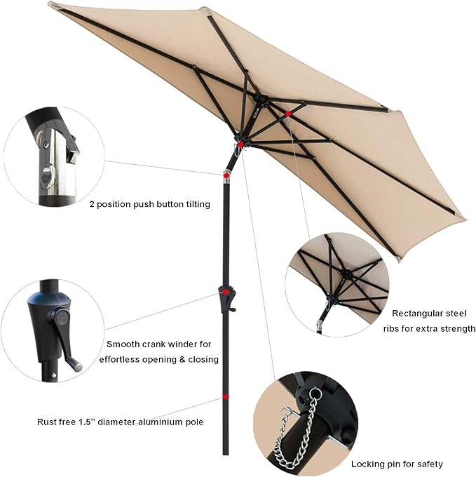 C-Hopetree 9 ft Half Round Outdoor Patio Market Wall Umbrella with Tilt, Beige
