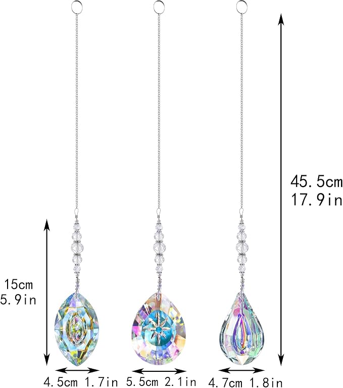 YU FENG 3PCS Crystal Prism Suncatcher, Window Hanging Rainbow Maker Set | AB Colored Glass Prisms, Faceted Crystal Design, Sun Catcher Decor for Home Garden Window, Creates Bright Rainbow Effects