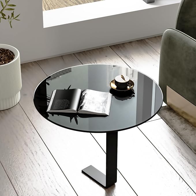 24" Tempered Glass Table Top Round Black Table Surface 1/4'' Thick Pencil Polished Edge Multipurpose for Dining, Coffee, Restaurant and End Table (24 inch-Black)