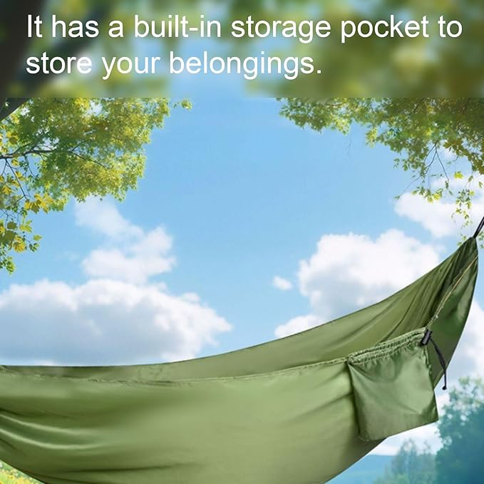Polyester Hammock with Built-in Storage Pocket Large Space Lightweight Portable Outdoor Camping Hammock(Green)