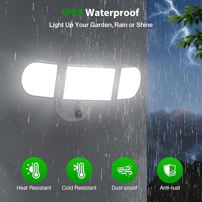 iMaihom 130W Dusk to Dawn Outdoor Lighting, 13000LM LED Security Floodlight with Photocell Auto On/Off, 3 Adjustable Heads, IP65 Waterproof, Hardwired for Garage, Yard, Driveway, 6500K Daylight