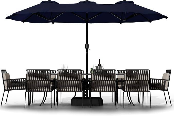 Shintenchi 16FT Large Patio Umbrella with Base Included, Outdoor Double-Sided Rectangular Shade with Crank Handle for Poolside Lawn, Deck & Garden, Dark Blue