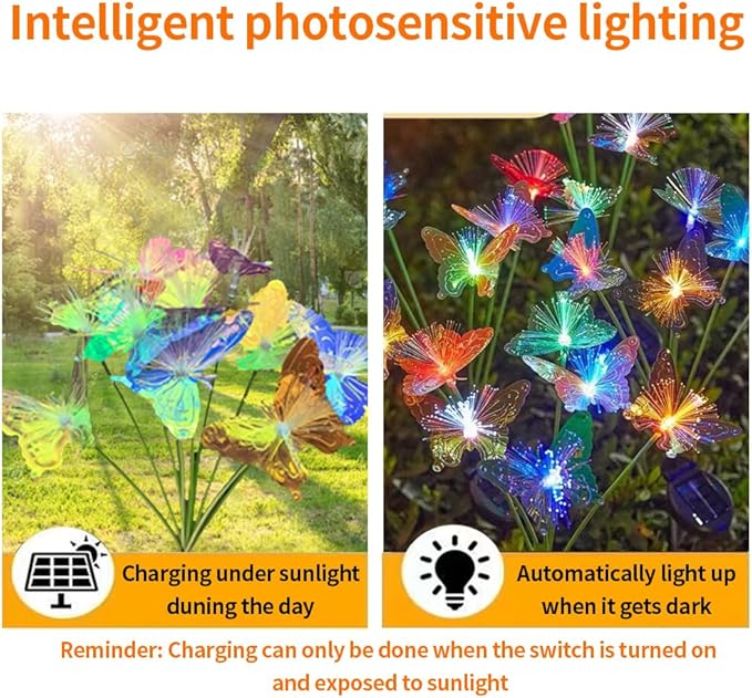 4 Pack 10LED Outdoor Solar Ground Inserted Warm Light Butterfly Lamps,Waterproof Courtyard Atmosphere Decorative Lights,2 Modes DIY Path Light.
