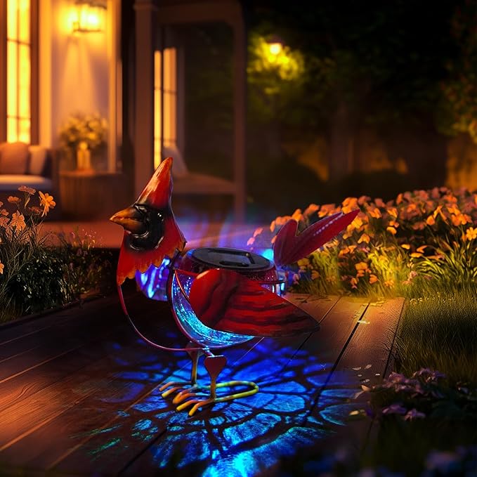 HONGLAND Cardinal Solar Garden Lights Outdoor Decor, Red Bird Figurine Garden Statue Cute Decorations for Pathway Yard Art Lawn Ornaments Mom Grandma Women