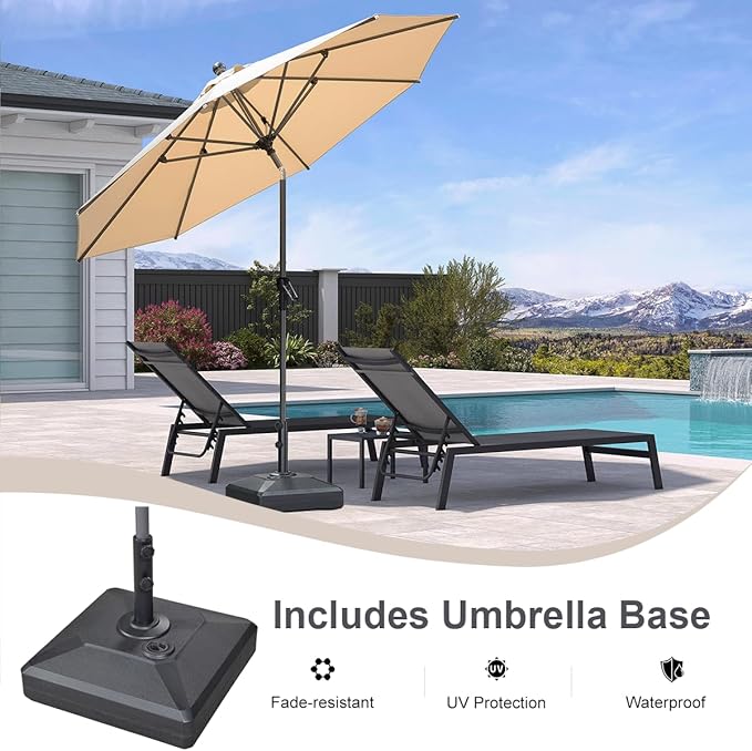 PURPLE LEAF 9' Round Patio Market Umbrella with Base Outdoor Table Umbrellas Aluminum Frame Sun Shade with 8 Sturdy Ribs Tilt for Garden Deck Lawn Pool Beige