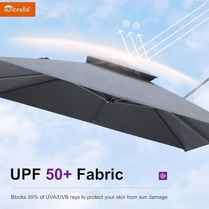 PURPLE LEAF Patio Umbrella with Base Included 9' X 12' Cantilever Outdoor Double Top Large Rectangle Umbrella Heavy Duty 360° Rotation Offset Hanging Umbrella for Garden Deck Pool Backyard Cast Slate