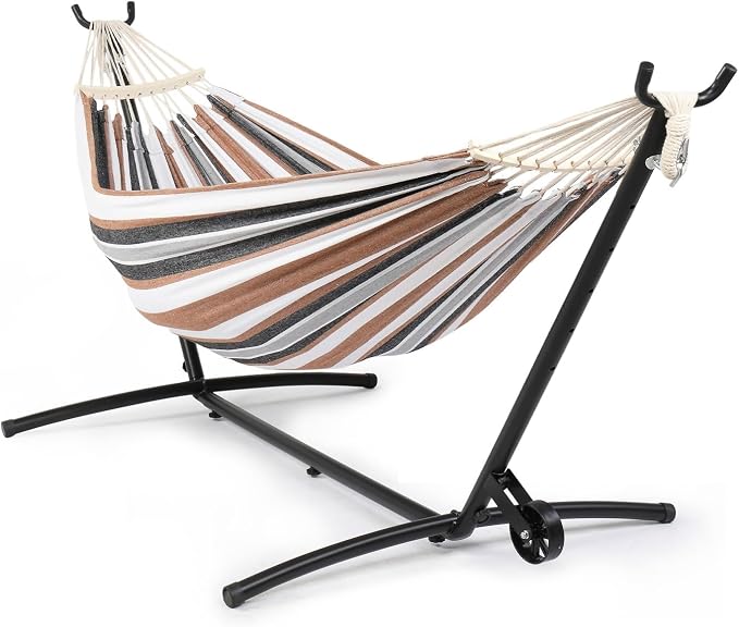 ONCLOUD Heavy Duty 550 LBS Hammock with Stand w/Wheel, Easy to Move, Included with Portable Carrying Bag, Upgraded Hammock with Stand for Outdoors & Indoors (Coffee w/Wheel)