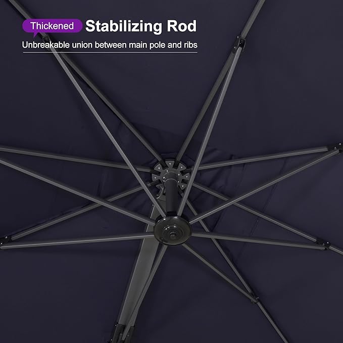 PURPLE LEAF 12' X 9' Space Saving Rectangle Patio Umbrella with Base Included Large Patio Aluminum Offset Umbrella with 360-degree Rotation Cantilever Umbrella for Backyard Pool Garden Deck Navy Blue