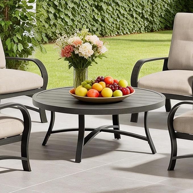 Ulax furniture 45-Inch Round Patio Coffee Table, Durable Aluminum Outdoor Side Table with Weather-Resistant Design for Garden, Deck, or Backyard