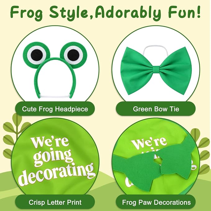 Frog Porch Goose Outfits, 23 inch Green Porch Goose Summer Outfit | Cute Porch Clothes for Summer Garden Decor, Rainy-Day Front Porch